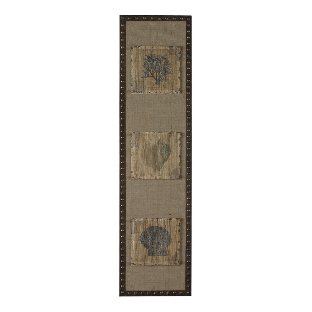 ELK Home 26-8682 Ricken-Coastal Hand Painted Tiles On Linen in Distressed Hand Painted Wood Blocks Mounted On Linen With Nail Head Frame
